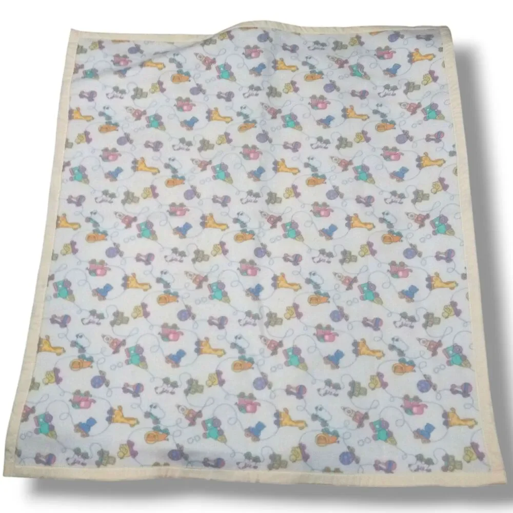 Vintage Animal Train Trimmed Baby Crib Blanket-Pastels-Toys-Block-40 x 42 inches